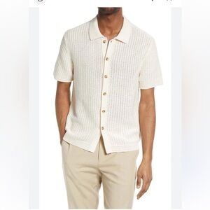 Vince CROCHET COTTON SHORT SLEEVE BUTTON-UP SHIRT IN BONE Large